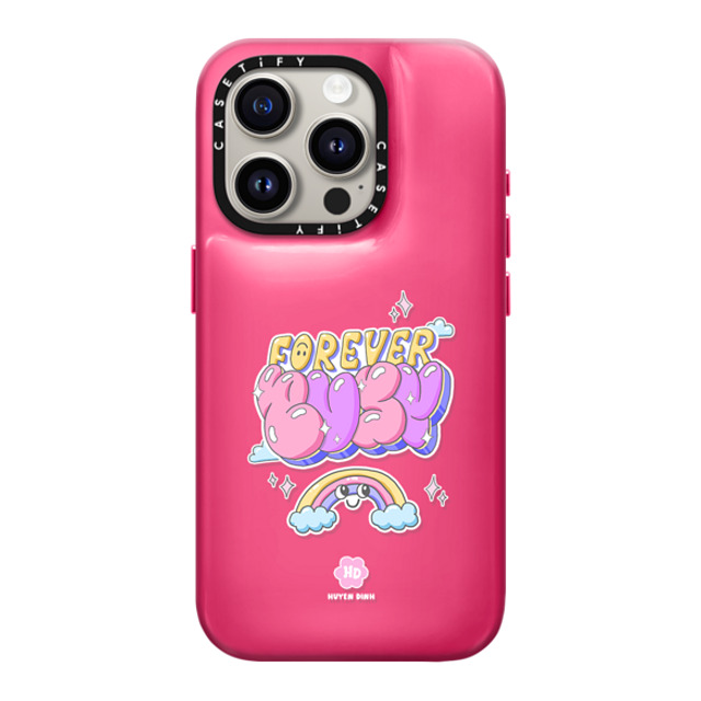 Huyen Dinh x CASETiFY iPhone 15 Pro ケース Berry Pink ピローケース Forever Busy Rainbow Type