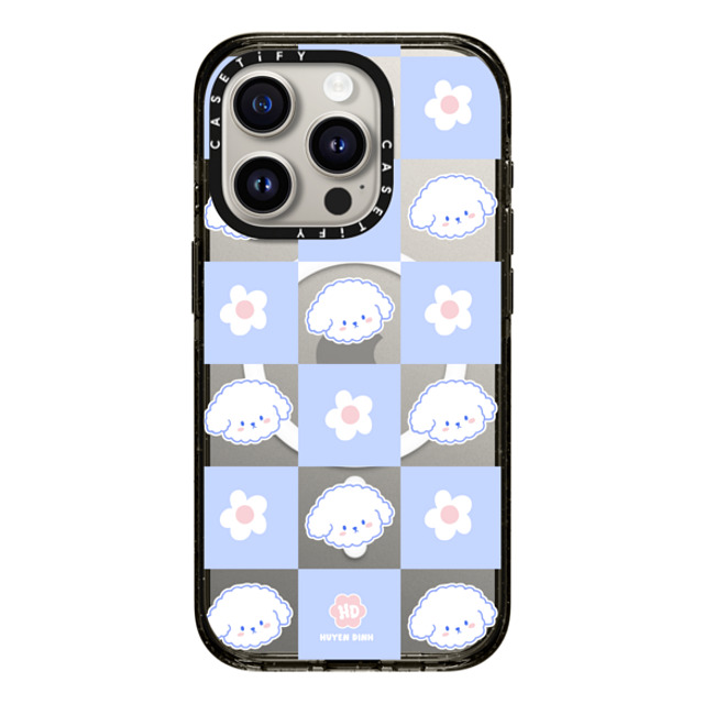 Huyen Dinh x CASETiFY iPhone 15 Pro ケース ブラック インパクトケース MagSafe対応 Bichon Bibo Dog Pastel Checker with Flower