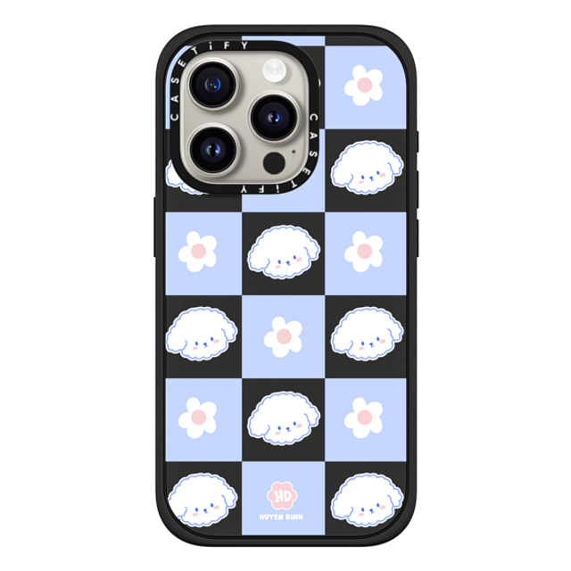 Huyen Dinh x CASETiFY iPhone 15 Pro ケース マットブラック インパクトケース MagSafe対応 Bichon Bibo Dog Pastel Checker with Flower