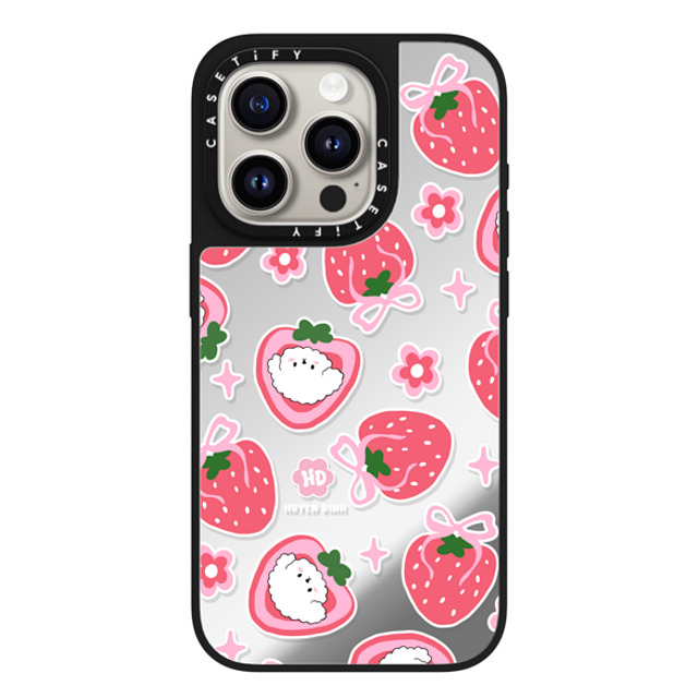 Huyen Dinh x CASETiFY iPhone 15 Pro Case Silver on Black ミラーケース MagSafe対応 Bichon Bibo Dog and Strawberry Bow Pattern Huyen Dinh x CASETiFY iPhone 15 Pro Case Silver on Black ミラーケース MagSafe対応 Bichon Bibo Dog and Strawberry Bow Pattern