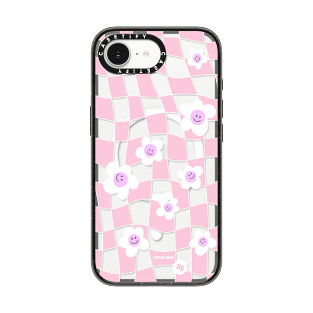 Huyen Dinh x CASETiFY iPhone 16e ケース Floral,Quote ブラック インパクトケース MagSafe対応 Pink Checkered Flowers Back to School Huyen Dinh x CASETiFY iPhone 16e ケース Floral,Quote ブラック インパクトケース MagSafe対応 Pink Checkered Flowers Back to School
