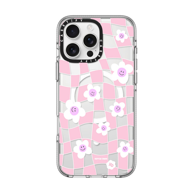 Huyen Dinh x CASETiFY iPhone 16 Pro Max Case Floral,Quote クリア クリア ケース MagSafe対応 Pink Checkered Flowers Back to School Huyen Dinh x CASETiFY iPhone 16 Pro Max Case Floral,Quote クリア クリア ケース MagSafe対応 Pink Checkered Flowers Back to School