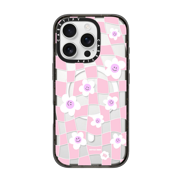Huyen Dinh x CASETiFY iPhone 16 Pro ケース Floral,Quote ブラック インパクトケース MagSafe対応 Pink Checkered Flowers Back to School Huyen Dinh x CASETiFY iPhone 16 Pro ケース Floral,Quote ブラック インパクトケース MagSafe対応 Pink Checkered Flowers Back to School