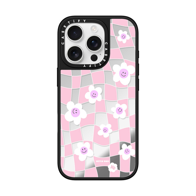 Huyen Dinh x CASETiFY iPhone 16 Pro ケース Floral,Quote Silver on Black ミラーケース MagSafe対応 Pink Checkered Flowers Back to School Huyen Dinh x CASETiFY iPhone 16 Pro ケース Floral,Quote Silver on Black ミラーケース MagSafe対応 Pink Checkered Flowers Back to School