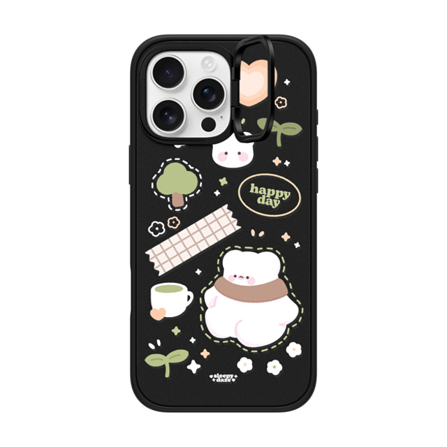 sleepydaze x CASETiFY iPhone 16 Pro Max ケース マットブラック インパクトリングスタンドケース MagSafe対応 happy day