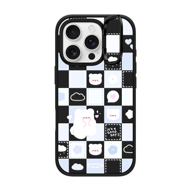 sleepydaze x CASETiFY iPhone 16 Pro ケース マットブラック インパクトリングスタンドケース MagSafe対応 good day mochi checkers by sleepydaze