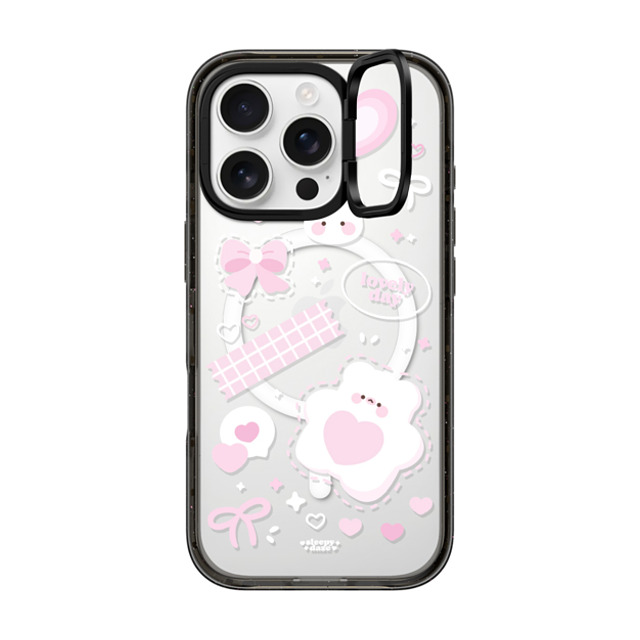 sleepydaze x CASETiFY iPhone 16 Pro ケース ブラック インパクトリングスタンドケース MagSafe対応 lovely day