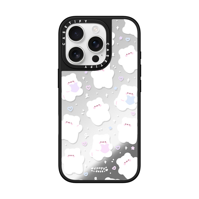 sleepydaze x CASETiFY iPhone 16 Pro ケース Silver on Black ミラーケース MagSafe対応 mochi doodles by sleepydaze