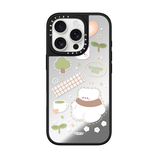 sleepydaze x CASETiFY iPhone 16 Pro ケース Silver on Black ミラーケース MagSafe対応 happy day