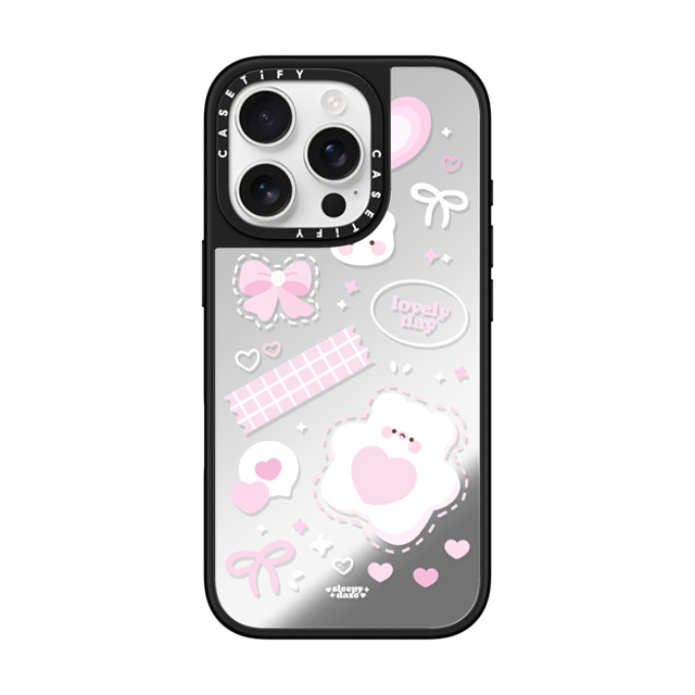 sleepydaze x CASETiFY iPhone 16 Pro ケース Silver on Black ミラーケース MagSafe対応 lovely day