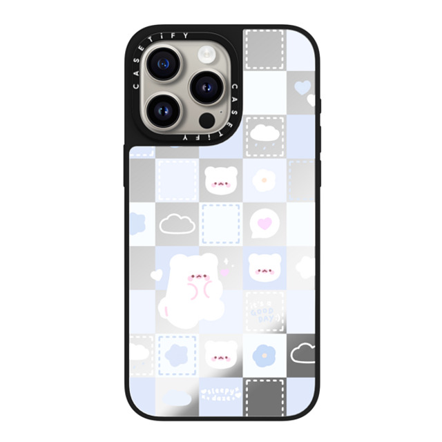 sleepydaze x CASETiFY iPhone 15 Pro Max ケース Silver on Black ミラーケース MagSafe対応 good day mochi checkers by sleepydaze