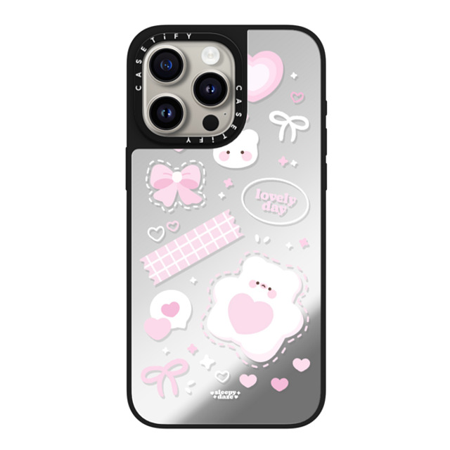 sleepydaze x CASETiFY iPhone 15 Pro Max ケース Silver on Black ミラーケース MagSafe対応 lovely day