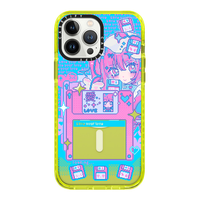 Anarrator x CASETiFY iPhone 13 Pro Max ケース ネオン イエロー インパクトケース MagSafe対応 Floppy Disk Love