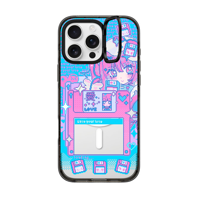 Anarrator x CASETiFY iPhone 16 Pro Max ケース ブラック インパクトリングスタンドケース MagSafe対応 Floppy Disk Love