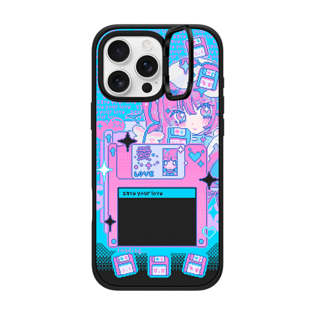 Anarrator x CASETiFY iPhone 16 Pro Max ケース マットブラック インパクトリングスタンドケース MagSafe対応 Floppy Disk Love