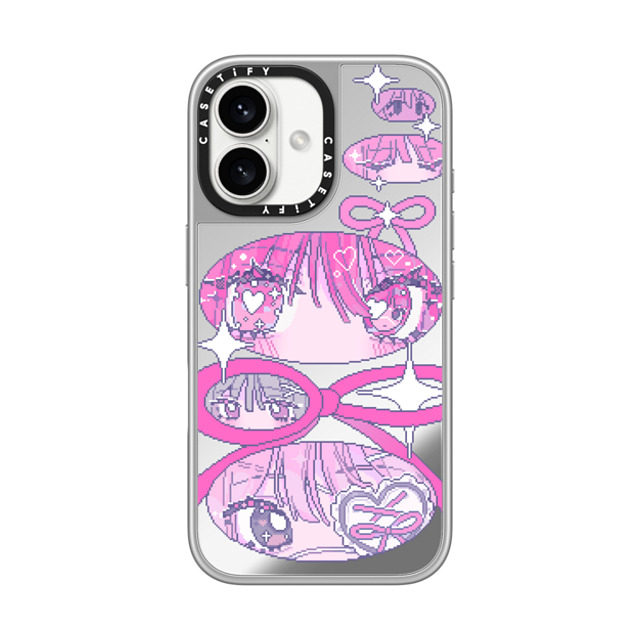 Anarrator x CASETiFY iPhone 16 ケース シルバー (シルバーバンパー) ミラーケース MagSafe対応 Ribbons And Love