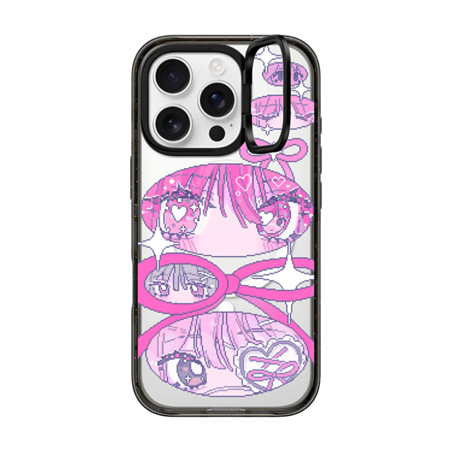 Anarrator x CASETiFY iPhone 16 Pro ケース ブラック インパクトリングスタンドケース MagSafe対応 Ribbons And Love