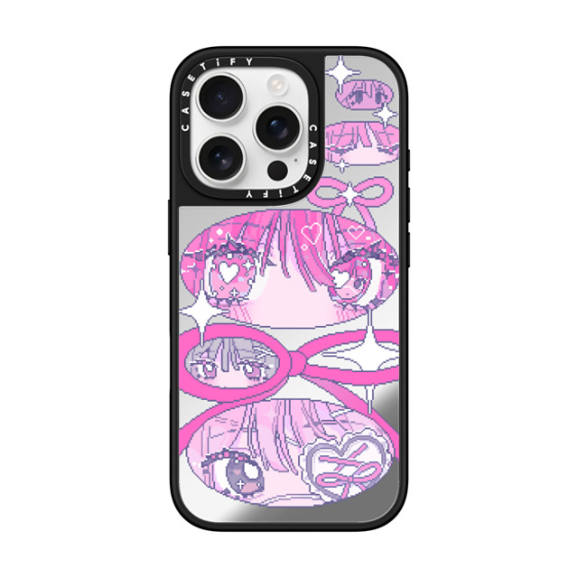 Anarrator x CASETiFY iPhone 16 Pro ケース Silver on Black ミラーケース MagSafe対応 Ribbons And Love