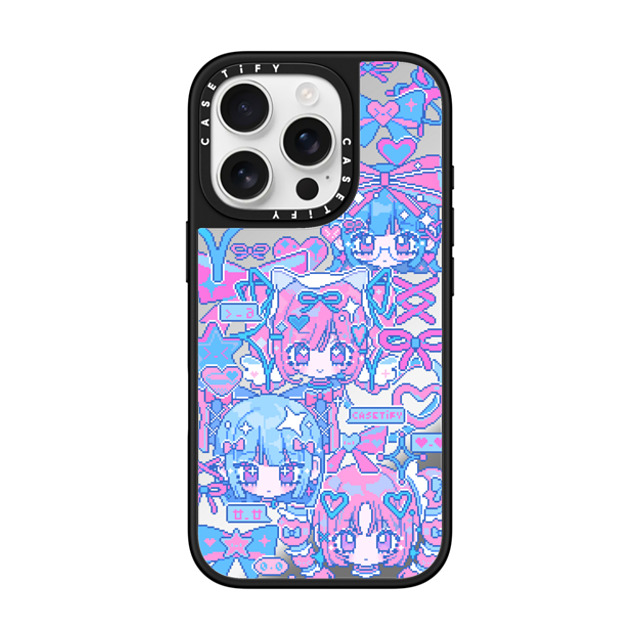 Anarrator x CASETiFY iPhone 16 Pro ケース Silver on Black ミラーケース MagSafe対応 Kirakira Love