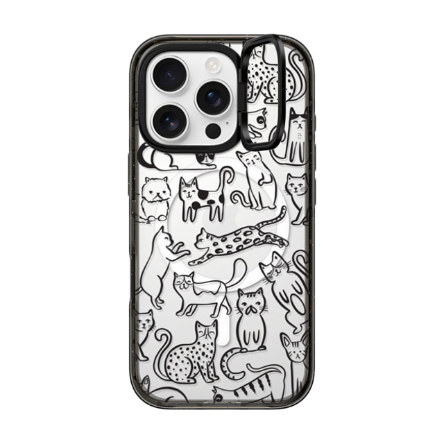 Black Lamb Studio x CASETiFY iPhone 16 Pro ケース ブラック インパクトリングスタンドケース MagSafe対応 Cat Parade