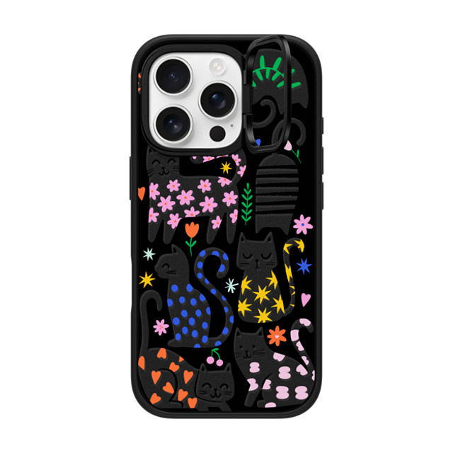 Black Lamb Studio x CASETiFY iPhone 16 Pro ケース マットブラック インパクトリングスタンドケース MagSafe対応 Fun Cats