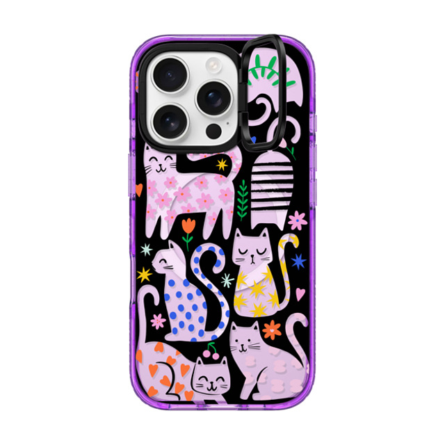 Black Lamb Studio x CASETiFY iPhone 16 Pro ケース パープル インパクトリングスタンドケース MagSafe対応 Fun Cats