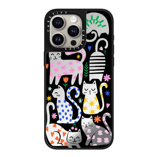 Black Lamb Studio x CASETiFY iPhone 15 Pro Max ケース Silver on Black ミラーケース MagSafe対応 Fun Cats