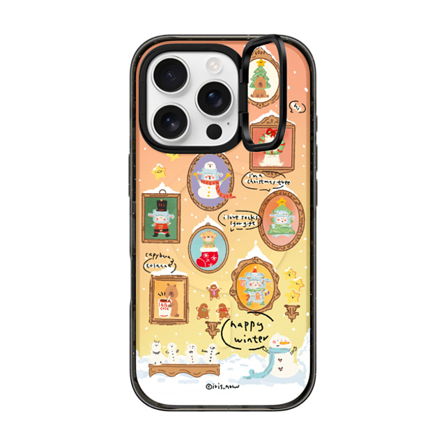 CASETiFY iPhone 16 Pro ケース ブラック インパクトリングスタンドケース MagSafe対応 Christmas Museum xue tan