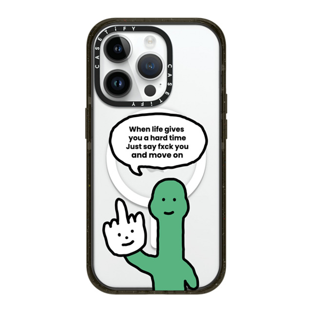 CASETiFY iPhone 14 Pro ケース ブラック インパクトケース MagSafe対応 I Have Something To Say Custom Case - (When life gives you a hard time Just say fxck you and move on)