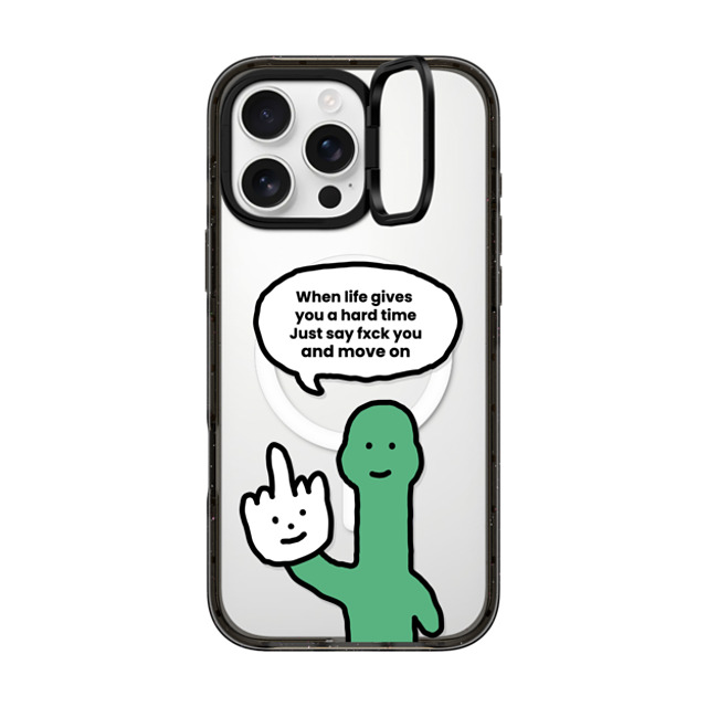 CASETiFY iPhone 16 Pro Max ケース ブラック インパクトリングスタンドケース MagSafe対応 I Have Something To Say Custom Case - (When life gives you a hard time Just say fxck you and move on)