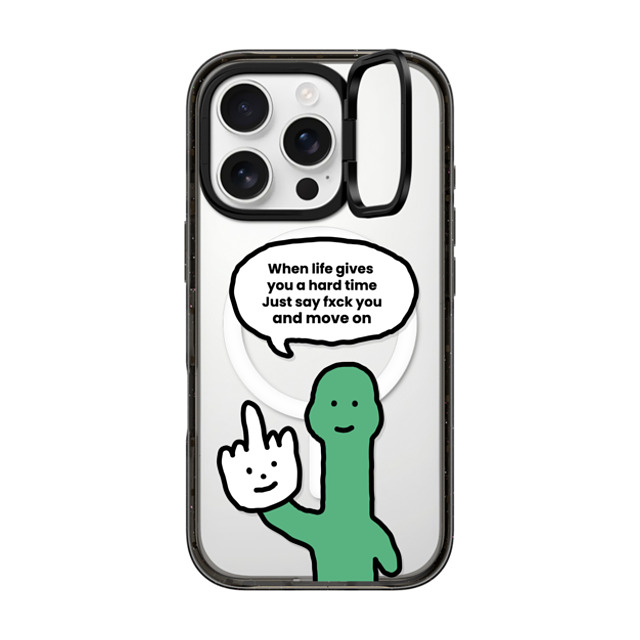 CASETiFY iPhone 16 Pro ケース ブラック インパクトリングスタンドケース MagSafe対応 I Have Something To Say Custom Case - (When life gives you a hard time Just say fxck you and move on)