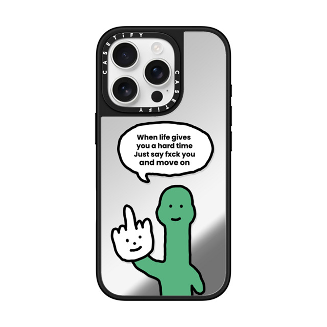 CASETiFY iPhone 16 Pro ケース Silver on Black ミラーケース MagSafe対応 I Have Something To Say Custom Case - (When life gives you a hard time Just say fxck you and move on)