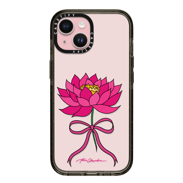 CASETiFY iPhone 15 ケース ブラック インパクトケース Ribbon Pink Water Lily Bow