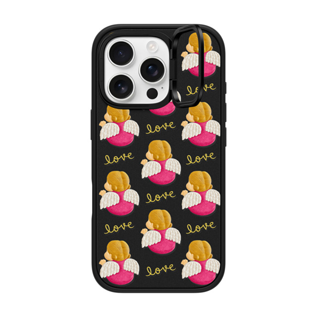 Emma Kang x CASETiFY iPhone 16 Pro ケース マットブラック インパクトリングスタンドケース MagSafe対応 angel love