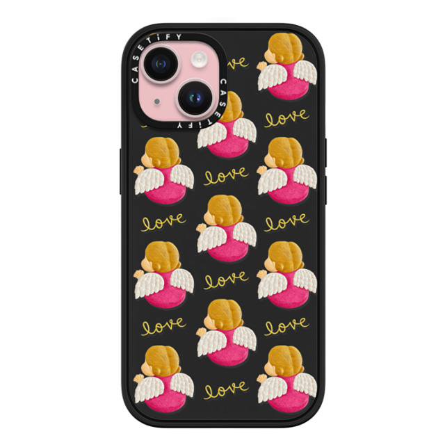 Emma Kang x CASETiFY iPhone 15 ケース マットブラック インパクトケース MagSafe対応 angel love