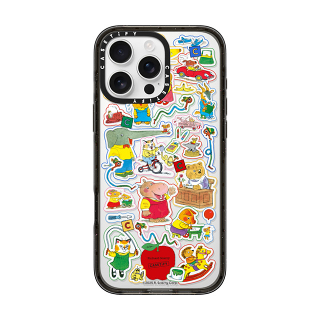 Richard_Scarry x CASETiFY iPhone 16 Pro Max ケース ブラック インパクトケース Richard Scarry Busy World Sticker Phone Case