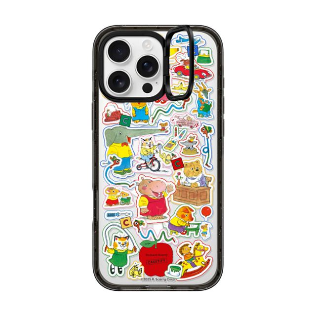 Richard_Scarry x CASETiFY iPhone 16 Pro Max ケース ブラック インパクトリングスタンドケース MagSafe対応 Richard Scarry Busy World Sticker Phone Case