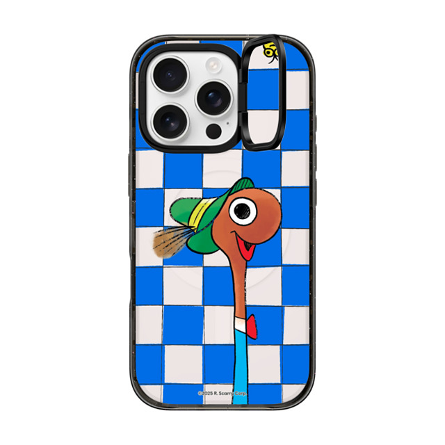 Richard_Scarry x CASETiFY iPhone 16 Pro ケース ブラック インパクトリングスタンドケース MagSafe対応 Lowly The Worm Checker Phone Case