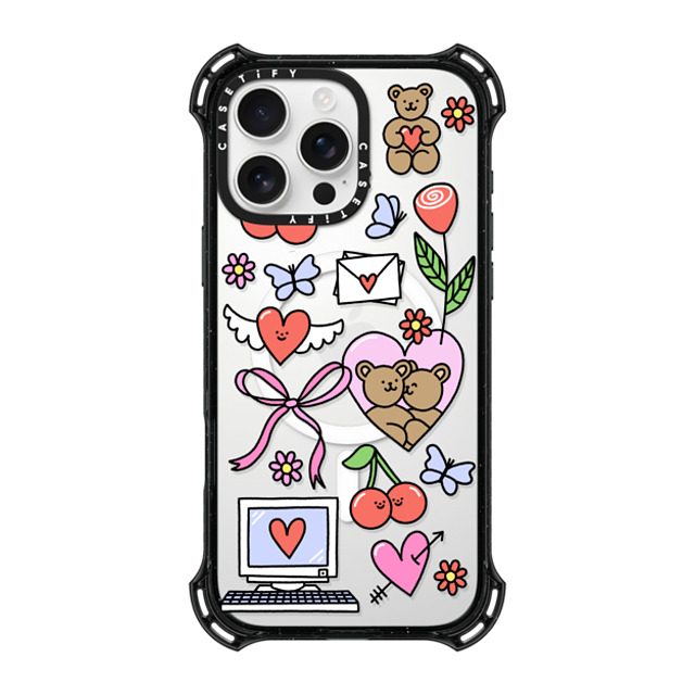 Rosie Pink x CASETiFY iPhone 16 Pro Max ケース ブラック バウンスケース Love Stickers