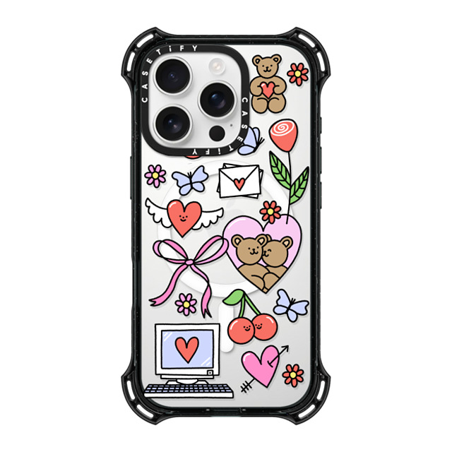 Rosie Pink x CASETiFY iPhone 16 Pro Case Black バウンスケース Love Stickers Rosie Pink x CASETiFY iPhone 16 Pro Case Black バウンスケース Love Stickers