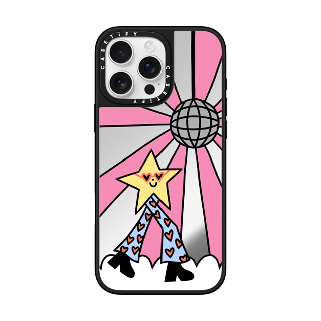 Rosie Pink x CASETiFY iPhone 16 Pro Max ケース Star,Cartoon Silver on Black ミラーケース MagSafe対応 Disco Star Girl Back to School Rosie Pink x CASETiFY iPhone 16 Pro Max ケース Star,Cartoon Silver on Black ミラーケース MagSafe対応 Disco Star Girl Back to School
