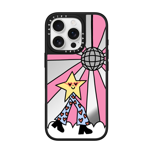 Rosie Pink x CASETiFY iPhone 16 Pro ケース Star,Cartoon Silver on Black ミラーケース MagSafe対応 Disco Star Girl Back to School Rosie Pink x CASETiFY iPhone 16 Pro ケース Star,Cartoon Silver on Black ミラーケース MagSafe対応 Disco Star Girl Back to School