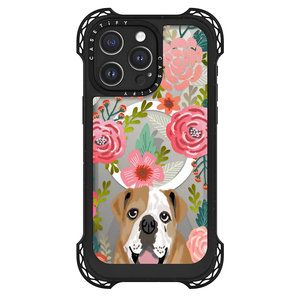 english bulldog floral pattern cute transparent cell phone case