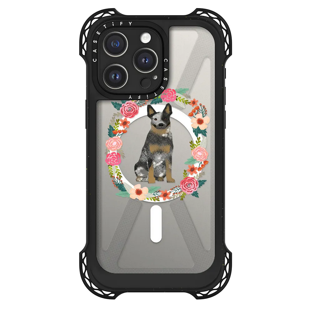 Australian Cattle Dog blue heeler floral wreath clear case new