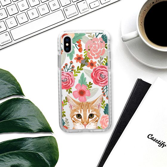 Orange Tabby Cat Florals - sweetest orange cat in hand painted watercolor florals design on clear phone case for cat ladies and cat owners - ã¤ã³ãã¯ãã±ã¼ã¹