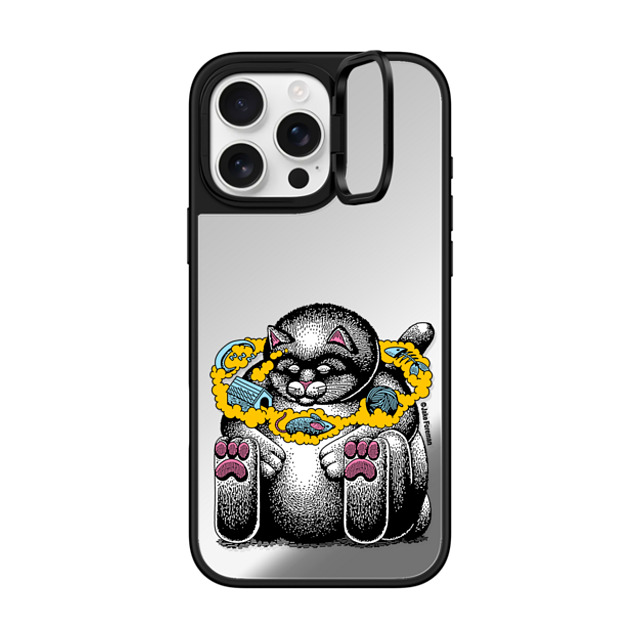 Jake Foreman x CASETiFY iPhone 16 Pro Max ケース Silver on Black ミラー リングスタンドケース MagSafe対応 Daydreaming Cat by Jake Foreman