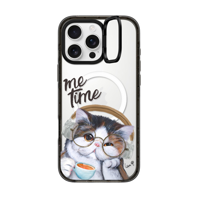 LeonLollipop x CASETiFY iPhone 16 Pro Max ケース ブラック インパクトリングスタンドケース MagSafe対応 Gloomie Cat Coffee by LeonLollipop