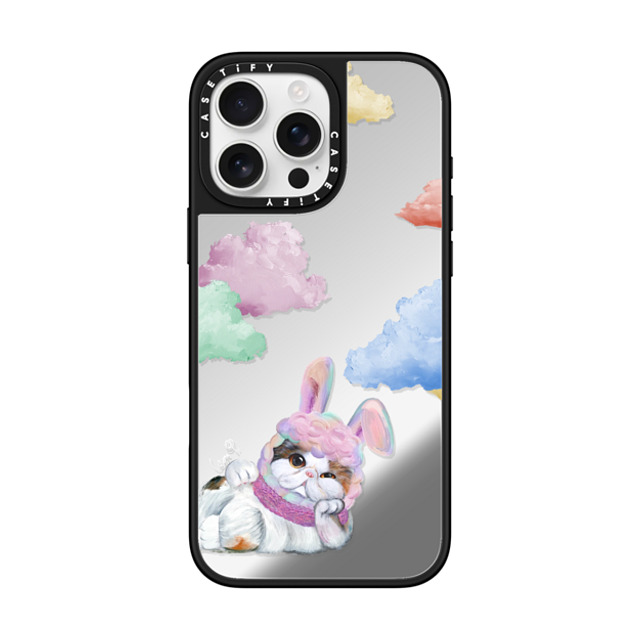 LeonLollipop x CASETiFY iPhone 16 Pro Max ケース Silver on Black ミラーケース MagSafe対応 Gloomie Cat Sky by LeonLollipop