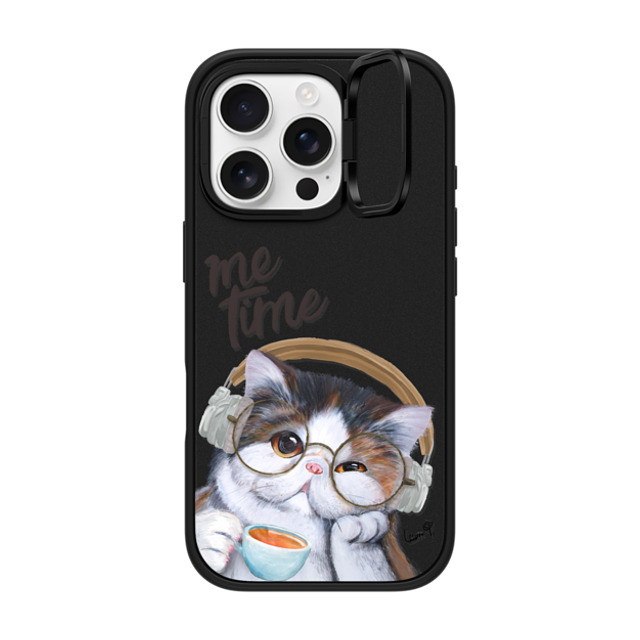 LeonLollipop x CASETiFY iPhone 16 Pro ケース マットブラック インパクトリングスタンドケース MagSafe対応 Gloomie Cat Coffee by LeonLollipop