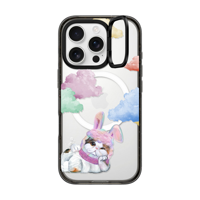 LeonLollipop x CASETiFY iPhone 16 Pro ケース ブラック インパクトリングスタンドケース MagSafe対応 Gloomie Cat Sky by LeonLollipop